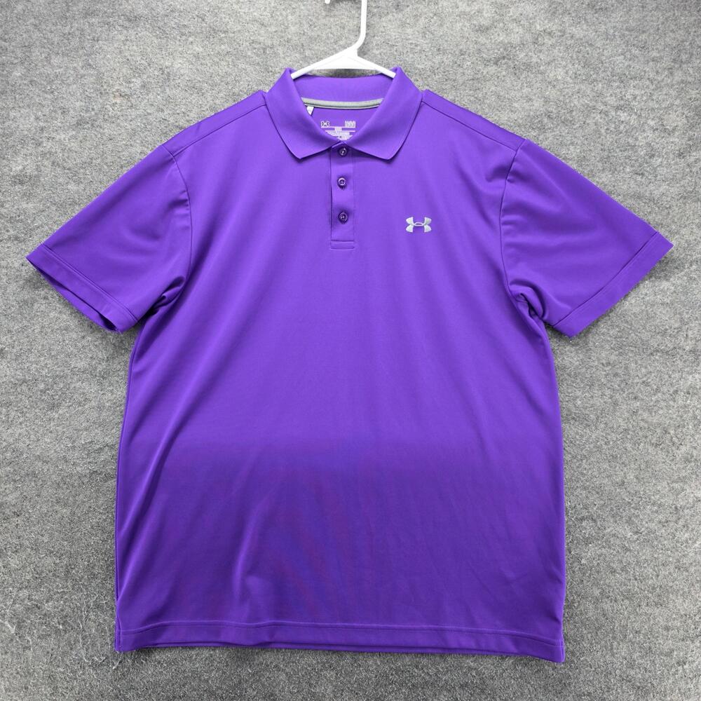 Under Armour Polo Shirt Mens L Purple HeatGear Golf Moisture Wicking Quick Dry